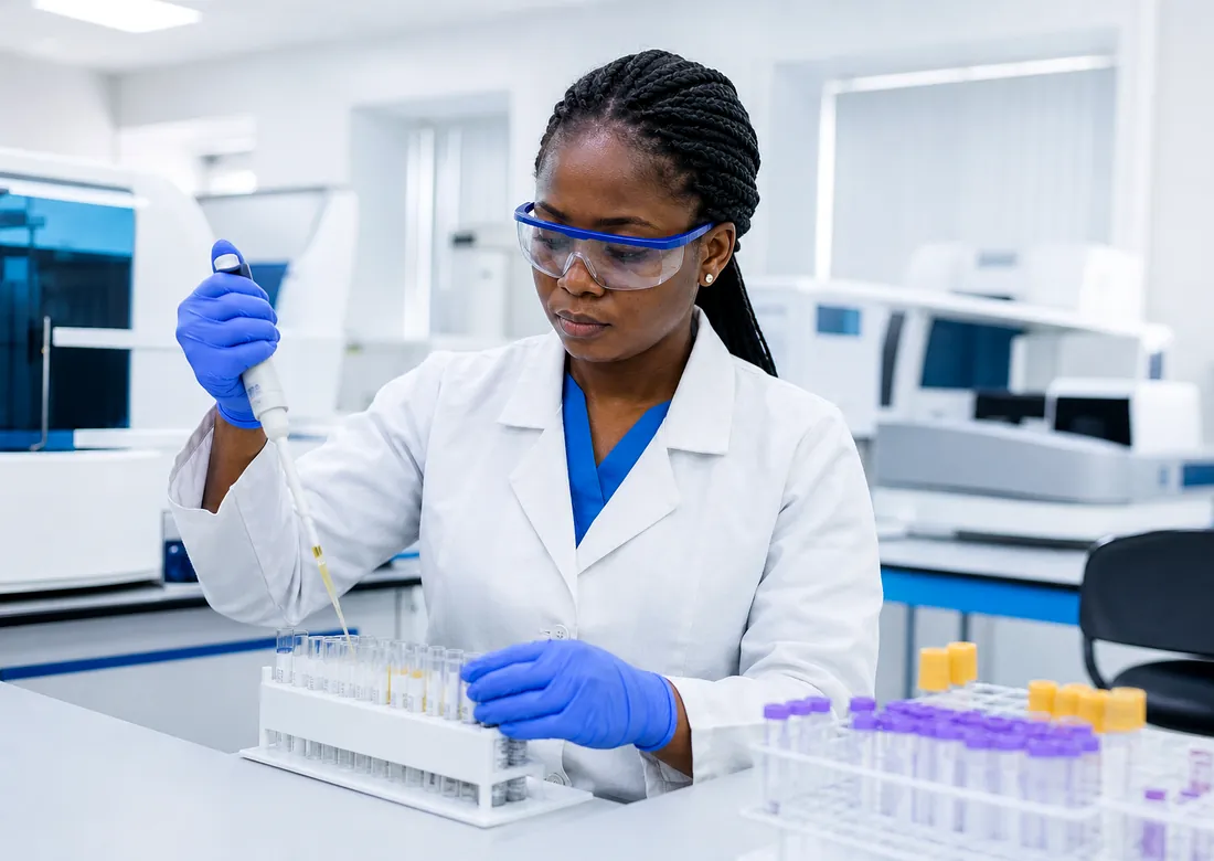 Laboratory professional working with diagnostic equipment